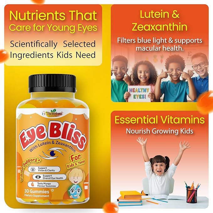Therefore Eye Health Gummies for Kids & Teens – Lutein Zeaxanthin Vision Support Supplement – Vegan, Non-GMO – 30 Gummies