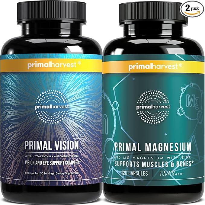 Magnesium & Vision Supplements for Women and Men by Primal Harvest - Vision and Eye Support Complex with Lutein, Zeaxanthin Bundle