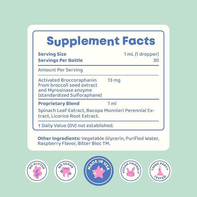 JoySpring Broccoli Supplement for Kids | Sulforaphane & Bacopa Monnieri Drops | Supports Cognitive Function | Vegan & Kid-Friendly (Pack of 2)