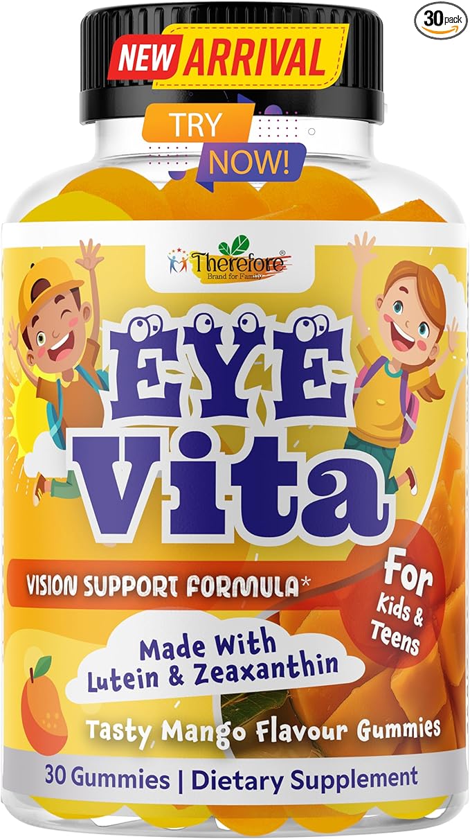 Kids Eye Vitamins - Eye Health Gummy for Kids & Teens, Lutein Gummies 12mg with Zeaxanthin 30 Easy-to-Chew, Mango Flavor Gummies - Natural, Vegan, and Non-GMO Formula
