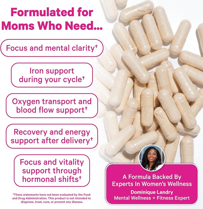 Pink Stork Iron for Women, 18 mg Non-Constipating Iron Bisglycinate + Vitamin C for Optimal Absorption, Energy, Focus & Oxygen Support, PMS, Pregnancy, Postpartum & Perimenopause, 60 Capsules