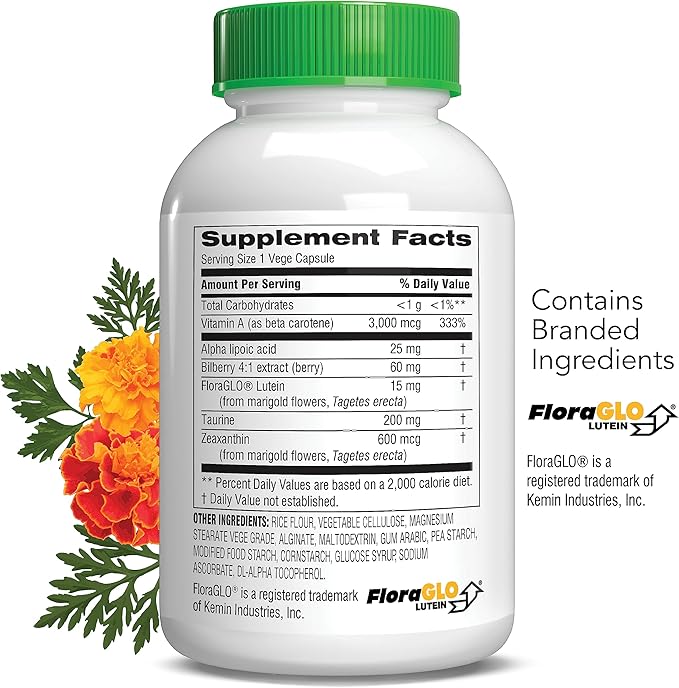 Botanic Choice Opti Gold Vision Eye Health Support Supplement - Six Nutrients and Vitamins with Taurine, Lutein Alpha Lipoic Acid and FloraGlo - Gluten Free, Non-GMO, 30 Capsules