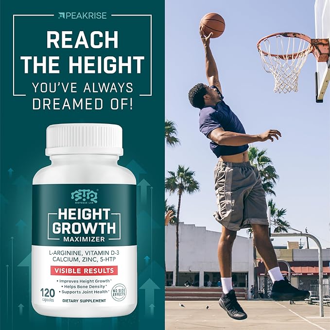 Height Growth Maximizer, Calcium, Vitamin D3 and Zinc Blend Pills, Bone Growth Supplement for Kids and Teens, Bone Strength, Density Support, GMO-Free, Gluten-Free, Made in USA, 120 Caps