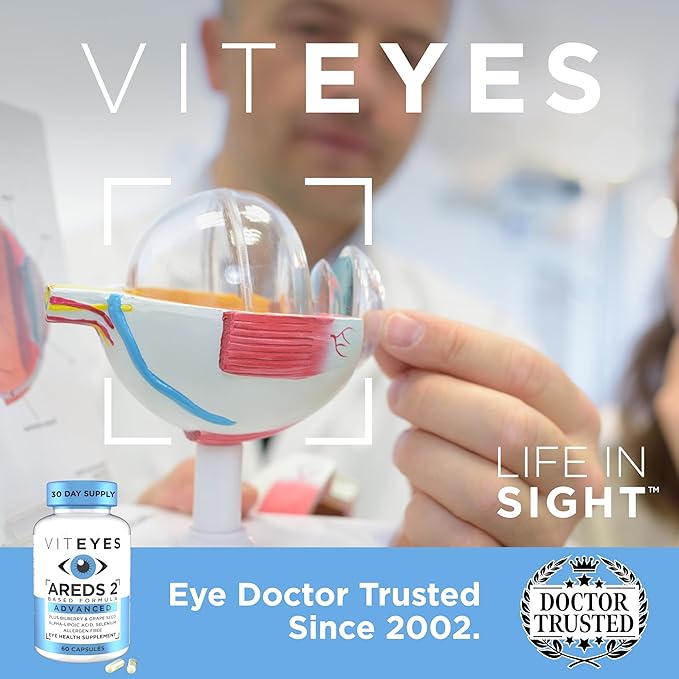 Viteyes AREDS 2 Advanced Macular Support with Bilberry, grapeseed, FLORAGLO Lutein, Selenium, Natural Vitamin E, Allergen Free, Eye Vitamins for Vision Protection, 60 Count