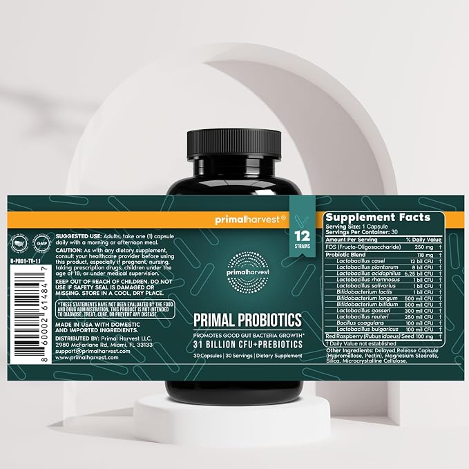 Primal Harvest Probiotics for Women and Men Shelf-Stable with Prebiotics Daily Supplement for Adults 60 Capsules (2 Pack)