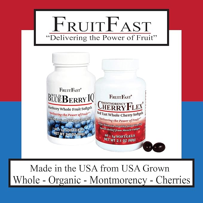 FruitFast CherryFlex 100% Red Tart Organic Cherry Concentrate Supplement - Chewable Softgel - 60 Count - Non-GMO and Gluten Free - Promotes Healthy Joint Function*