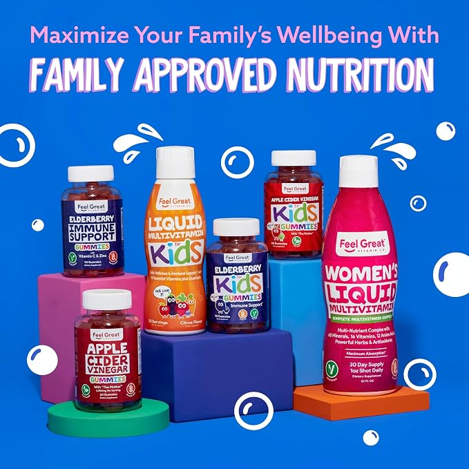 Feel Great Kids Elderberry Gummies with Zinc and Vitamin C | Immune Support Sambucus Elderberry | Berry Flavored Vegan Kids Multivitamins | 60 Day Supply