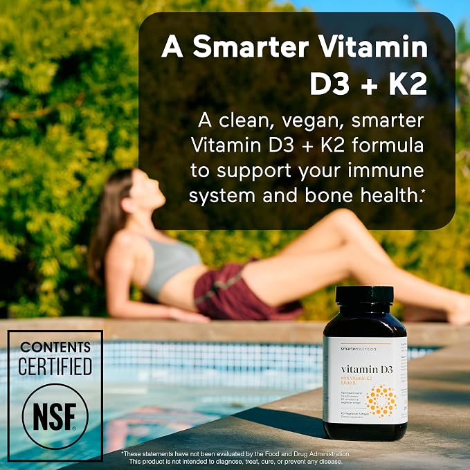 SMARTERNUTRITION Vegan Vitamin D3 5000 IU + Natural Vitamin K2 1100 mcg in Organic Coconut & Olive Oil - D3 K2 Supplement for Immune & Bone Support - 360 Softgels[180 Day Supply]