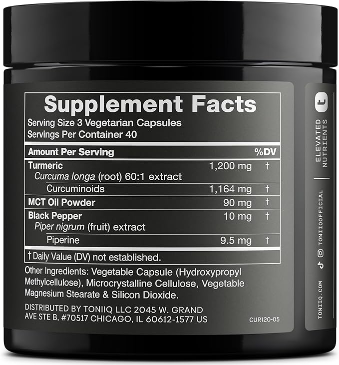 Turmeric Curcumin - Ultra High Potency 60:1 Extract with 97% Curcuminoids - 1200mg Per Serving - Black Pepper & MCT Oil for Enhanced Absorption - Third-Party Lab Tested - 120 Capsules