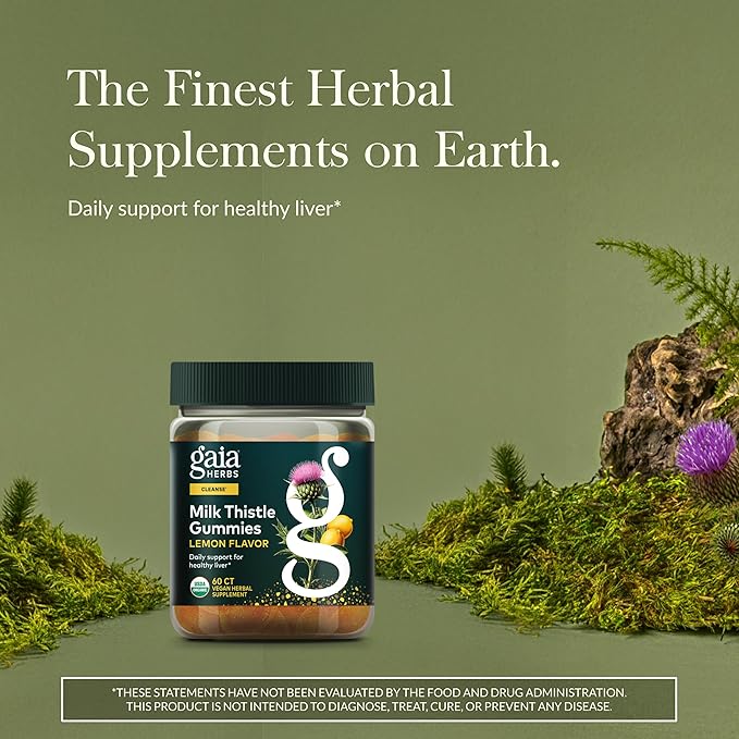 Gaia Herbs Milk Thistle Gummies - Herbal Supplement with Antioxidant Support for Liver Health* - Lemon Flavored - 60 Vegan Gummies (30 Servings)