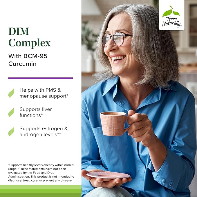 Terry Naturally DIM Complex - Dietary Supplement with BCM-95 Curcumin - Supplement to Support Healthy Hormone Balance, Liver Health & Menopause Symptom Relief - 30 Capsules