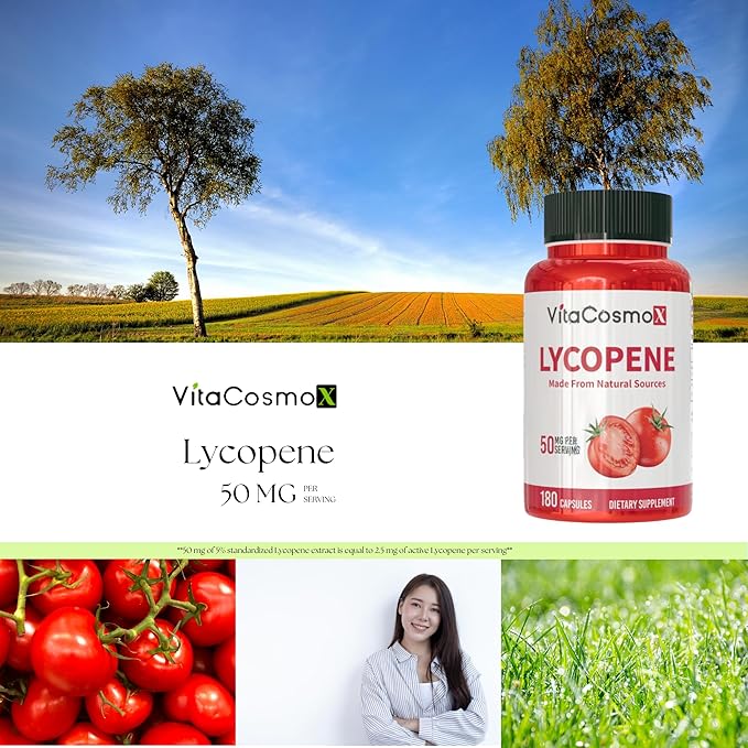 Lycopene 50mg Vegan Capsules, 180 Count, Plant-Based Antioxidant Support