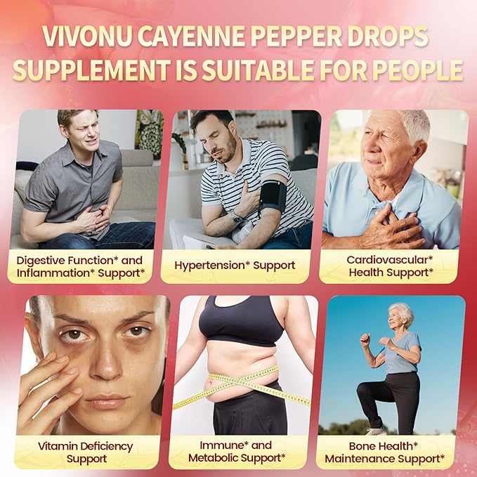 VivoNu Cayenne Pepper Softgels Supplement, Supports Leg Vein, Heart and Blood Vessel Health, with Vitamin E D3+K2 and Extracts of Grape Seed, Hawthorn, Beetroot, Berberine (Drops /4 Bottle)