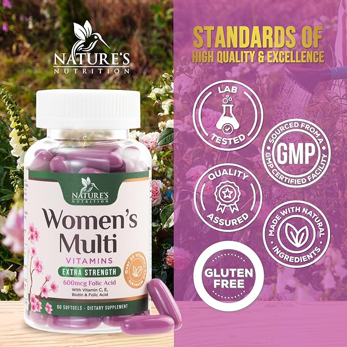 Multivitamin for Women - Essential Daily Womens Multivitamins with Calcium, Folic Acid, Vitamin A, C, D, E, B Vitamins, Zinc and Iron - Energy, Focus & Immune Support, Bottled In USA - 60 Softgels