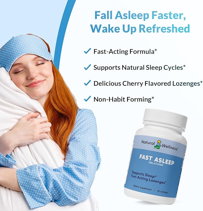Natural Wellness Fast Asleep – Rapid-Acting Melatonin Lozenges for Restful Sleep, Relaxation & Jet Lag Relief –Fast-Dissolving Cherry Flavor Sleep Aid – Non-Habit Forming, Wake Refreshed – 90 Lozenges