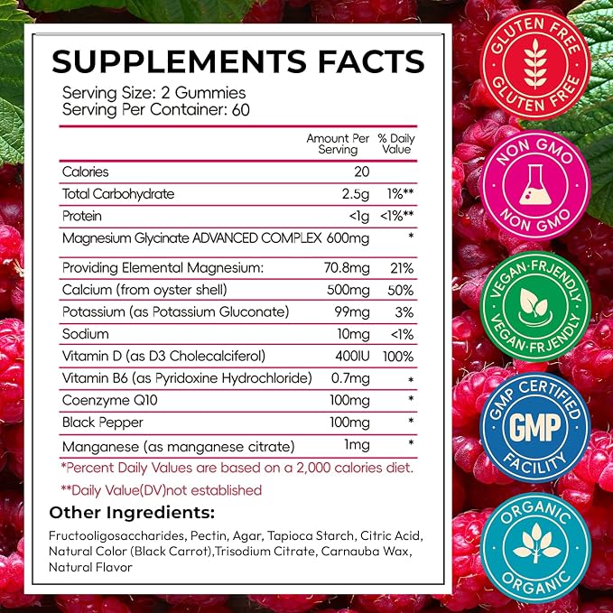 Magnesium Glycinate Gummies 600mg, High Absorption Magnesium Gummies with L-Threonate, Calcium, Vitamin B6, D3, Sugar Free Chews for Adults & Kids Relaxation, Stress Relief, Night Rest