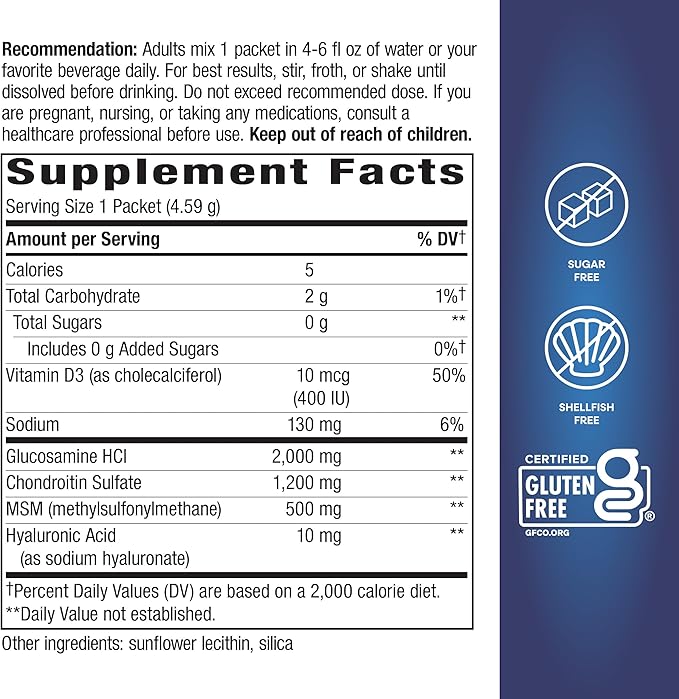 Nature's Way Joint Movement Glucosamine Drink Mix, Ultra Strength Glucosamine, MSM, Hyaluronic Acid, Vitamin D3, Supports Bones, Muscles, Cartilage*, No Sugar, Joint Support*, 30 Unflavored Packets