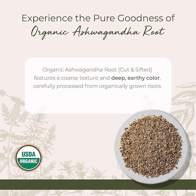 Starwest Botanicals Organic Ashwagandha Root - Dried Herb for Tea & Natural Herbal Blends, Cut & Sifted, Certified Kosher, Non-GMO - 4 oz Pouch