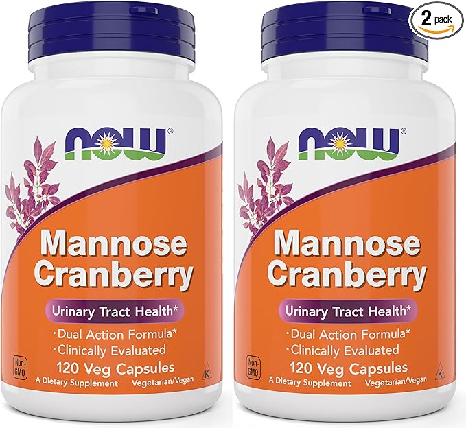 NOW Foods Mannose Cranberry, 120 Capsules (Pack of 2) - with PAC - 450mg dMannose, 250mg Whole Cranberry - Urinary Tract Health* - Vegan Friendly Supplement, Non-GMO