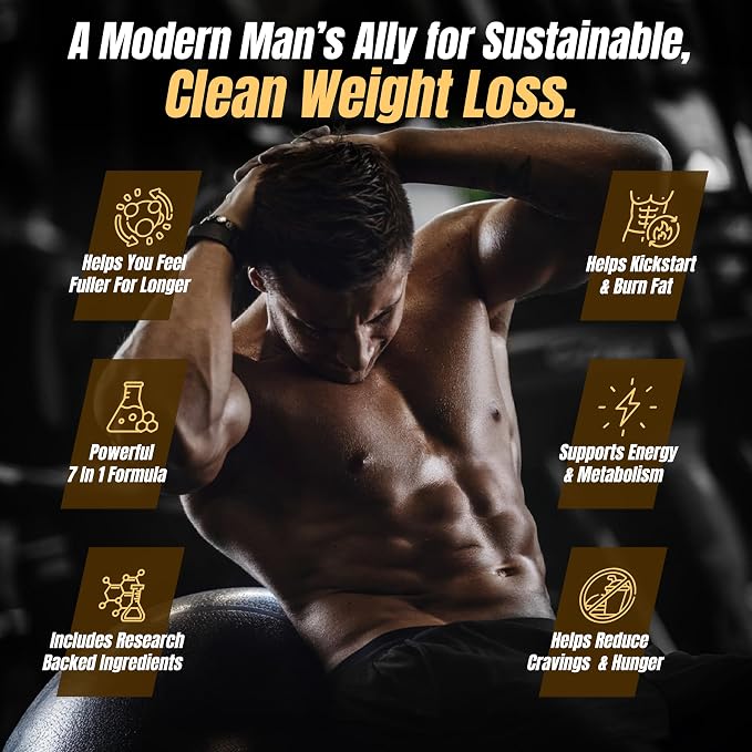 Premium Male Weight Loss - Fat Burner for Men - Supports Healthy Pathways Associated with GLP-1 Activity - Appetite Suppressant, Energy Booster, Helps Sustain Muscle - 60 Unisex Capsules