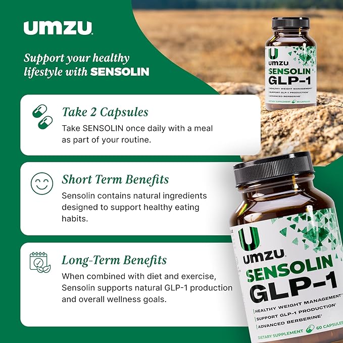 UMZU Sensolin GLP-1 Support Supplement – 30 Day Supply – with Dihydroberberine, Ceylon Cinnamon, Chromium & Biotin – Supports Metabolic Function, Focus & Energy Balance