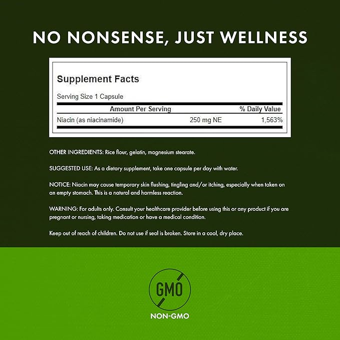Swanson Niacinamide Vitamin B3 Supplement for Heart-Health-Conscious Adults Supporting Joint Health and Energy Production (250 Capsules, 250 mg Each)