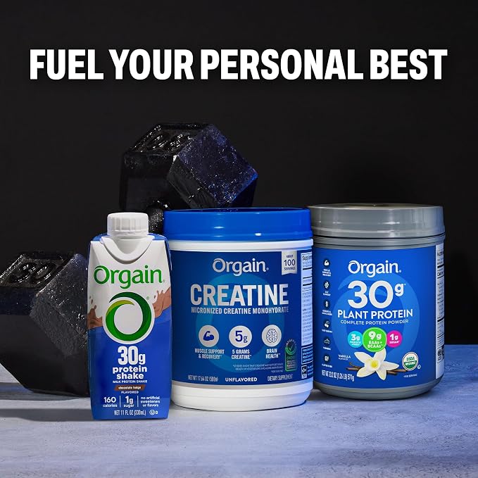 Orgain Creatine Monohydrate Micronized Powder, 100 Servings, Unflavored, Supports Muscle Growth, Post Workout Recovery and Brain Health, No Artificial Additives, for Men & Women (Packaging May Vary)