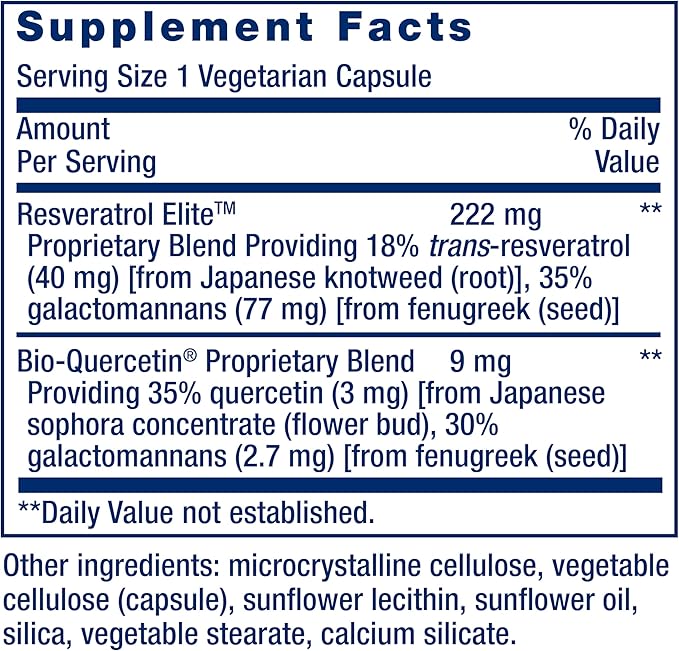 Life Extension Optimized Resveratrol Elite, Trans-resveratrol, quercetin, Healthy Aging, Heart Health, Brain Health, oxidative Stress, Gluten-Free, Non-GMO, Vegetarian, 60 Capsules, (Pack of 2)