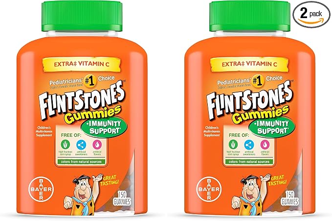 Flintstones Gummies Kids Vitamins with Immunity Support*, Kids and Toddler Multivitamin with Vitamin C, Vitamin D, B12, Zinc & More, Orange 150ct, (Pack of 2)
