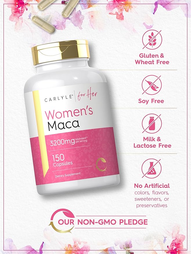 Carlyle Maca Root Capsules for Women | 150 Count | Non-GMO, Gluten Free Supplement | for Her