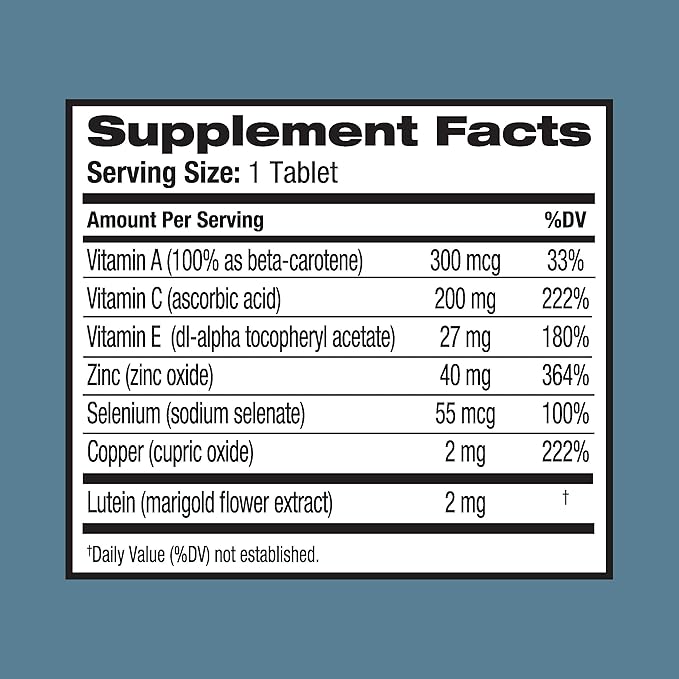 Ocuvite Eye Vitamin & Mineral Supplement, Lutein & Antioxidant Vitamins A, C, E, Zinc for Eye Health, Vitamins for Eyes, 120 Tablets (Pack of 2)