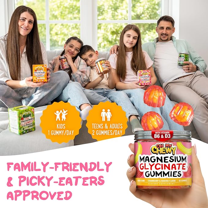 Center-Filled Magnesium Glycinate Gummies 400MG - High Absorption for Kids, Teens & Adults - Supplement for Sleep, Calm & Muscle Relaxation with B6 & D3 - Gluten Free & Vegan Friendly - 120 Count