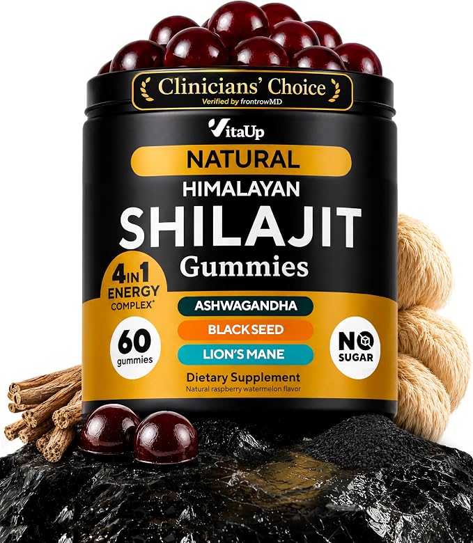 VitaUp Himalayan Shilajit Gummies for Men & Women – Sugar-Free Shilajit Gummies with Fulvic Acid – Pure Energy, Immune & Healthy Aging Support – 60 Gummies