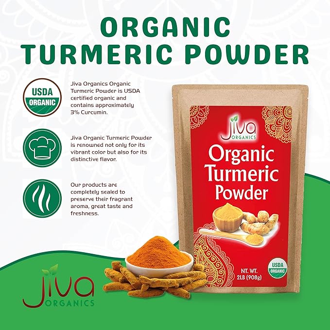 Organic Turmeric Powder 2 LB Bulk Bag - Lab Tested, 100% Raw with Curcumin, Reports Available, Pure, USDA Organic & Non-GMO from India by Jiva Organics