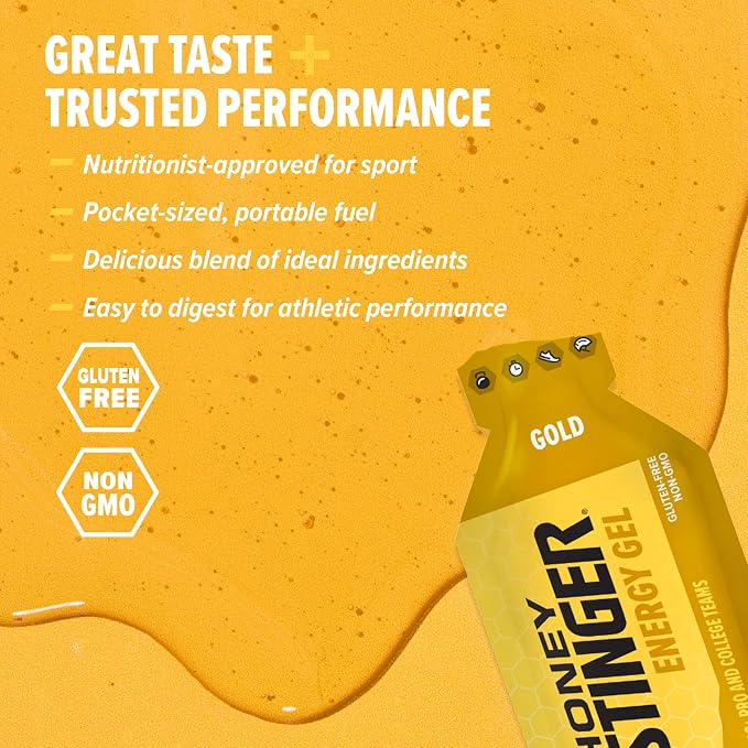 Honey Stinger Gold Energy Gel, Gluten Free & Caffeine Free, for Exercise, Running and Performance, Sports Nutrition for Home & Gym, Pre and Mid Workout, 12 Pack, 13.2 Ounce