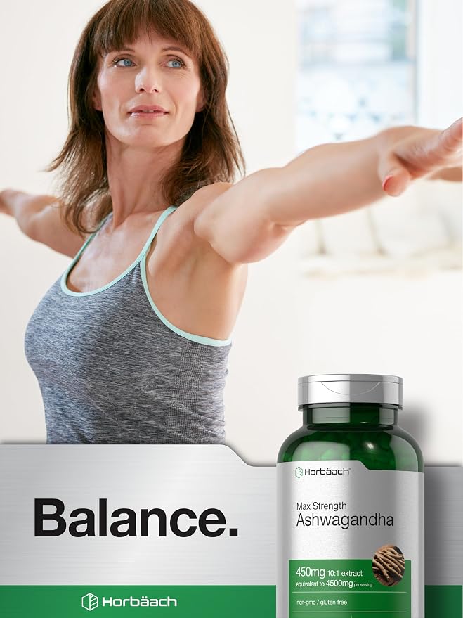 Horbäach Ashwagandha Supplement for Women and Men | 200 Capsules | Max Strength Herb Root Extract | with Black Pepper Extract | Non-GMO, Gluten Free