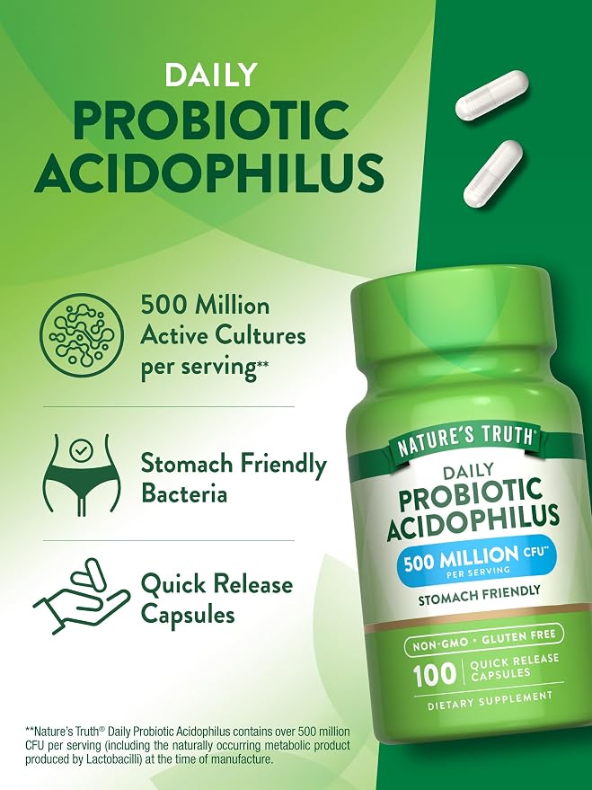 Nature's Truth Probiotics for Men and Women | 500 Million CFU | 100 Capsules | Non-GMO & Gluten Free Supplement