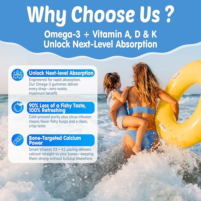 Cod Liver Oil Gummies 1000mg for Kids & Adults - w/Omega 3 (EPA & DHA), Vitamins A, D3 & K2 - Cod Liver Oil Omega 3 Gummies for Immune, Brain & Cognitive Support, Sugar-Free, Orange Flavor, 60Cts
