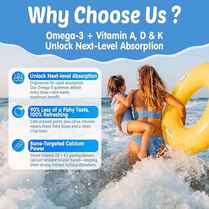Cod Liver Oil Gummies 1000mg for Kids & Adults - w/Omega 3 (EPA & DHA), Vitamins A, D3 & K2 - Cod Liver Oil Omega 3 Gummies for Immune, Brain & Cognitive Support, SugarFree, Orange Flavor, 120Cts