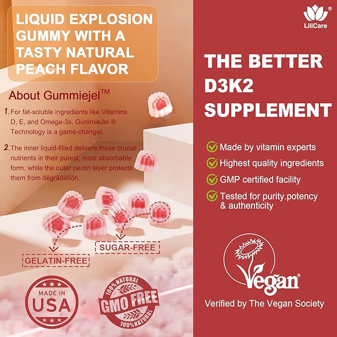 Vitamin D3 K2 Filled Gummies 5000IU / 10,000 IU with 500mg Calcium + K2(MK-7) 200mcg, Magnesium, Vitamin C & Zinc, Extra Strength - Ultimate Absorbency for Bones Muscles Teeth, Vegan -- Pack of 2