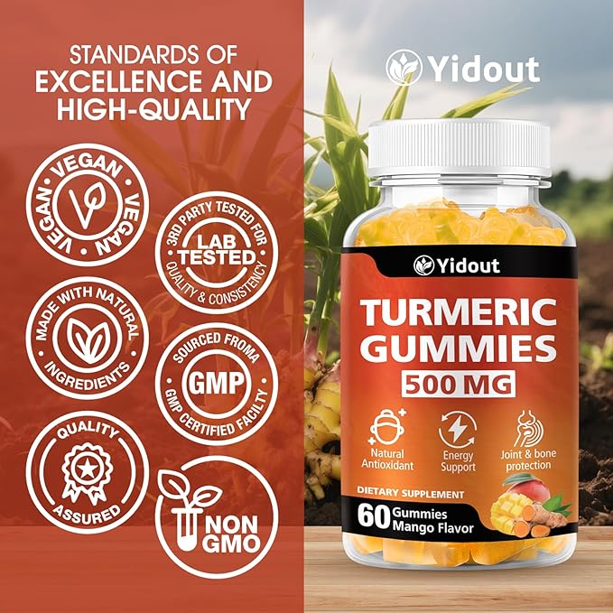 Turmeric Curcumin Gummies, Gummy with 500mg Turmeric Curcumin and Ginger with Black Pepper Extract for High Absorption,Mango Flavor (60 Count（Pack of 2）)