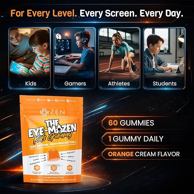 The Eye-Mazen Kids Gummy Eye Vitamins for Vision and Eye Health - Lutein and Zeaxanthin Supplements for Eyes with Omega 3 & Vitamin A - Eye Supplements for Kids