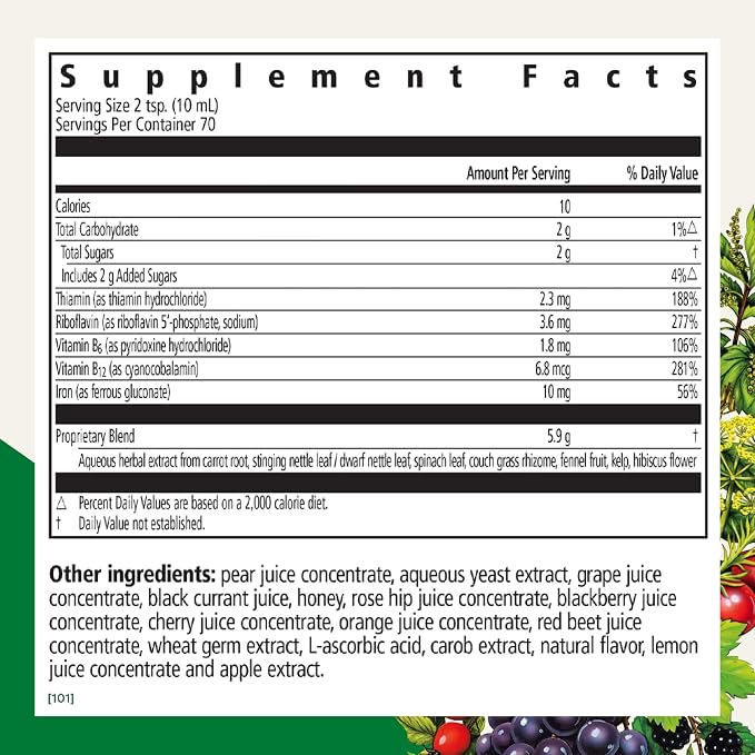 Floradix Iron & Herbs - Liquid Herbal Supplement for Energy Support - Iron Supplement with Vitamin C & Vitamin B Complex - for Men & Women - 23.7 fl oz