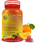 Quercetin with Bromelain Vitamin C and Zinc Enriched with Organic Whole Foods - 1215mg per Serving - Quercetin Phytosome 500mg Capsules with Ginger and Flavonoids for Immune Support - 120 count