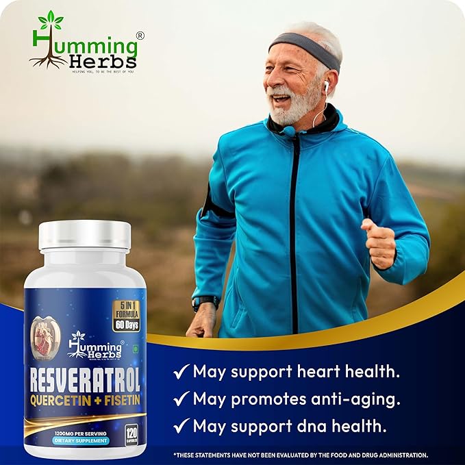 Humming Herbs Resveratrol Supplement— with Quercetin, Fisetin, Spermidine & Vitamin D3 — Antioxidant Support for Healthy Cellular Function - 1200 mg, 120 Vegan Capsules Non-GMO, Gluten-Free