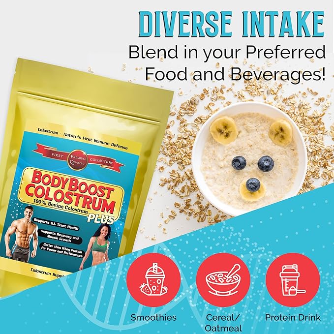 BodyBoost Colostrum Whole, 100% Bovine Colostrum Powder, Immune Booster Supplement with Immunoglobulin & Lactoferrin,Grass Fed Colostrum, Food for Gut Health & Muscle Growth, Diverse Intake, 8 oz