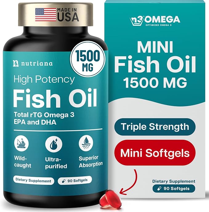 Mini Fish Oil Softgels – Triple Strength – Advanced Formula - 1500mg Omega 3 with EPA & DHA – Smaller Than a Dime – Fish Oil Minis - Wild Caught – 90 Softgels