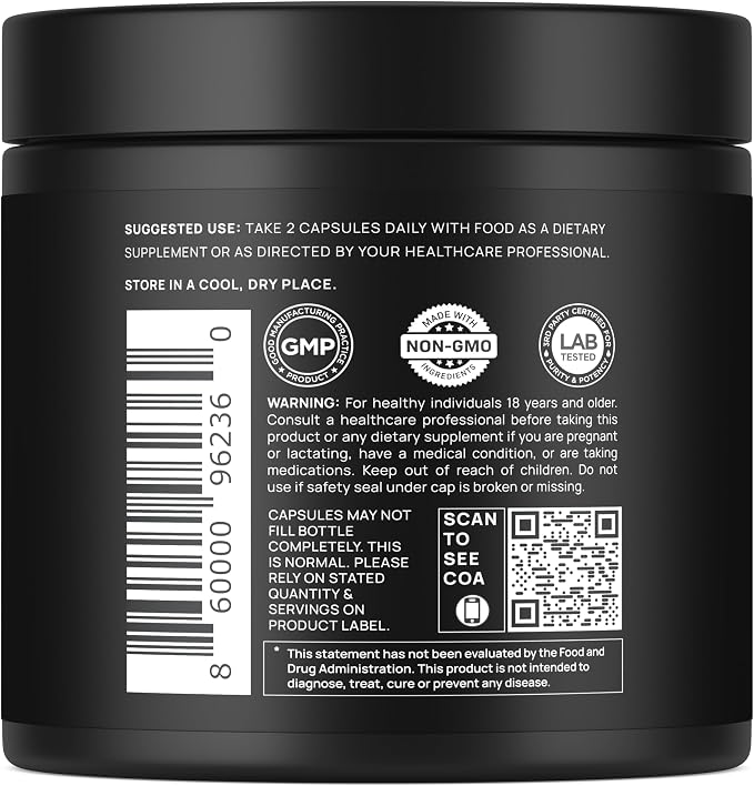 40x Strength Organic Black Maca Root w. Ashwagandha - #1 Highest Potency Black Maca Root Capsules for Men Supplement 40:1 Extract - 100% Pure Maca Peruana Gelatinized Maca Root Powder Pills