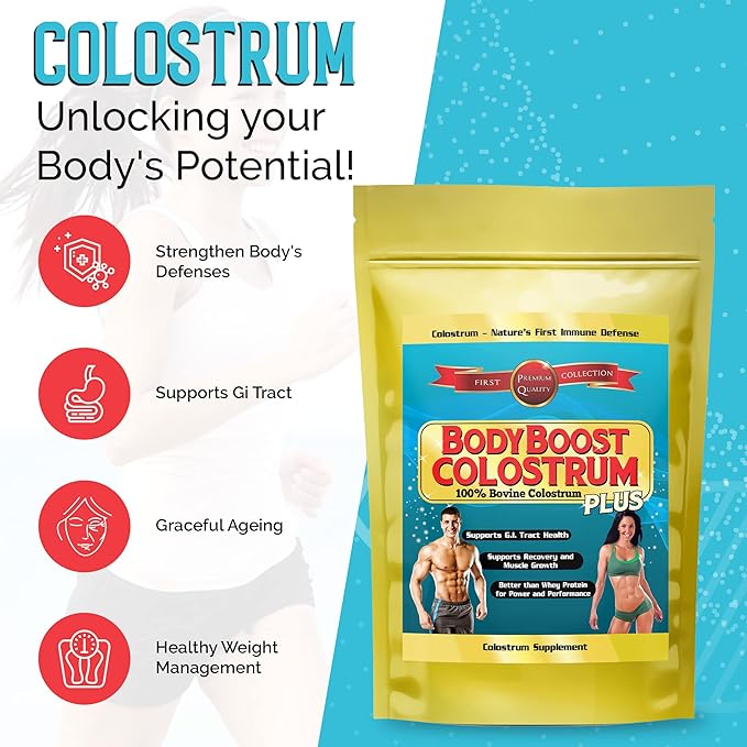 BodyBoost Colostrum Whole, 100% Bovine Colostrum Powder, Immune Booster Supplement with Immunoglobulin & Lactoferrin,Grass Fed Colostrum, Food for Gut Health & Muscle Growth, Diverse Intake, 8 oz