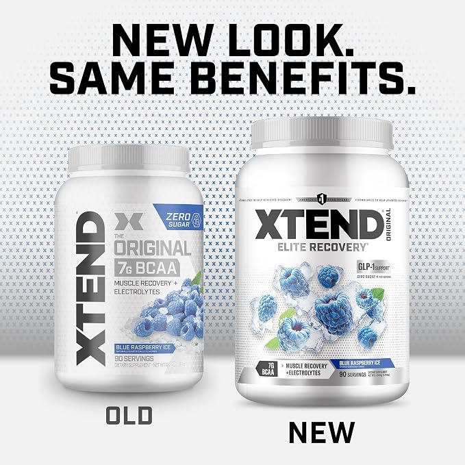 Xtend Original BCAA Powder, 7g BCAAs and 2.5g L-Glutamine for Muscle Recovery Hydration and Lean Muscle, Sugar Free Intra and Post Workout Drink with Electrolytes, Blue Raspberry Ice, 90 Servings